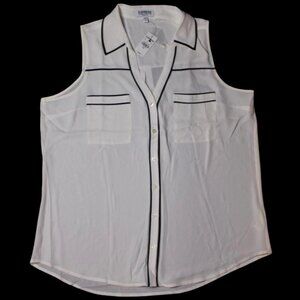 Express Womens Portofino V-Neck Button-Down Sleeveless Blouse Shirt White Size L